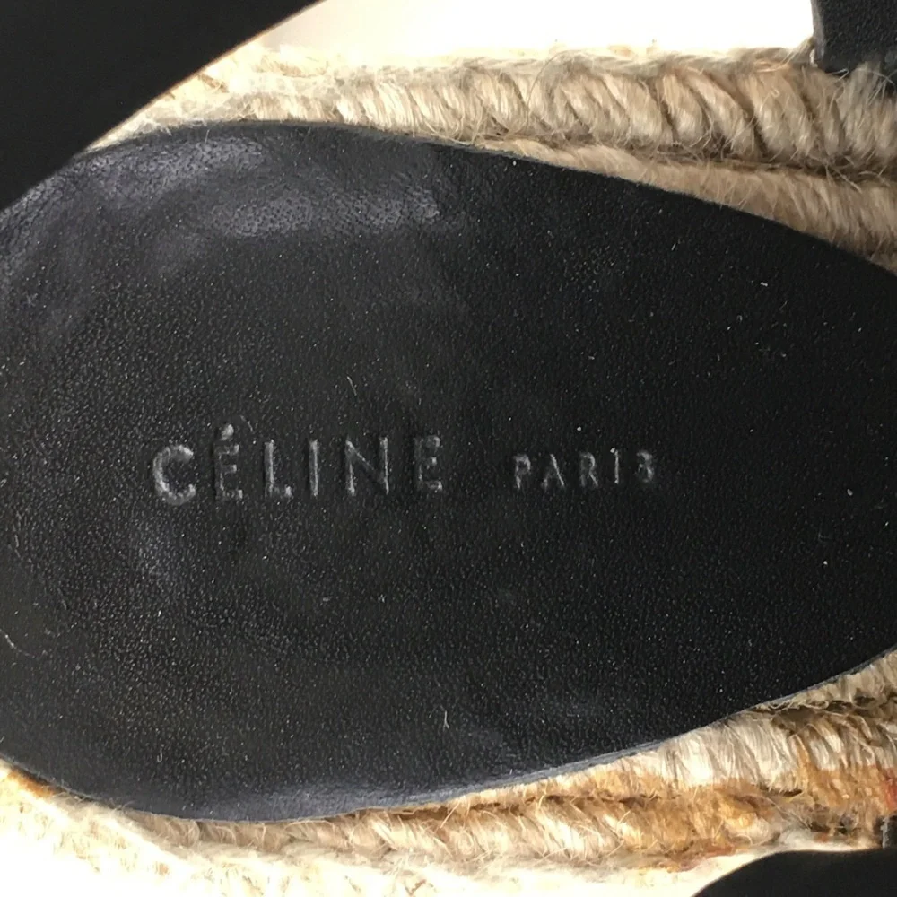 Celine Leather Espadrille Wedges Zipper Sandals Tan Taupe Peep Toe Designer